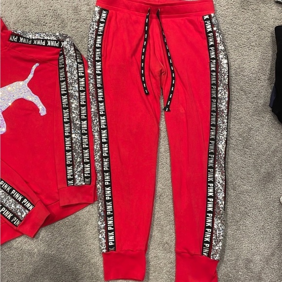 Victorias Secret PINK Red Mermaid Bling Zip Up Hoodie (L) and Jogger (M) Set - Picture 3 of 6